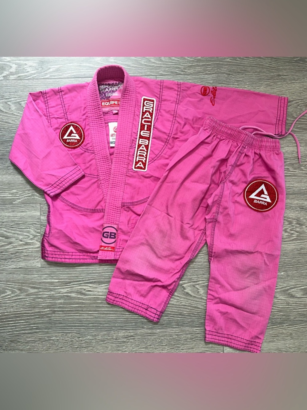 Gracie Barra Equipe GB Jiu-Jitsu Kids Youth Pink Gi Kimono Jacket Pants Size Y2
